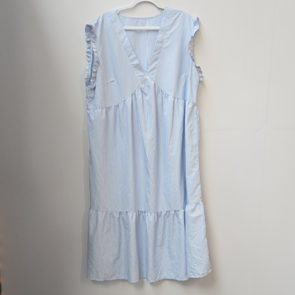 Light Blue Striped Sleeveless Dress